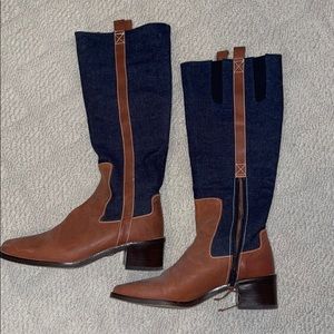 Donald J. Pliner Denim and Leather Riding Boots